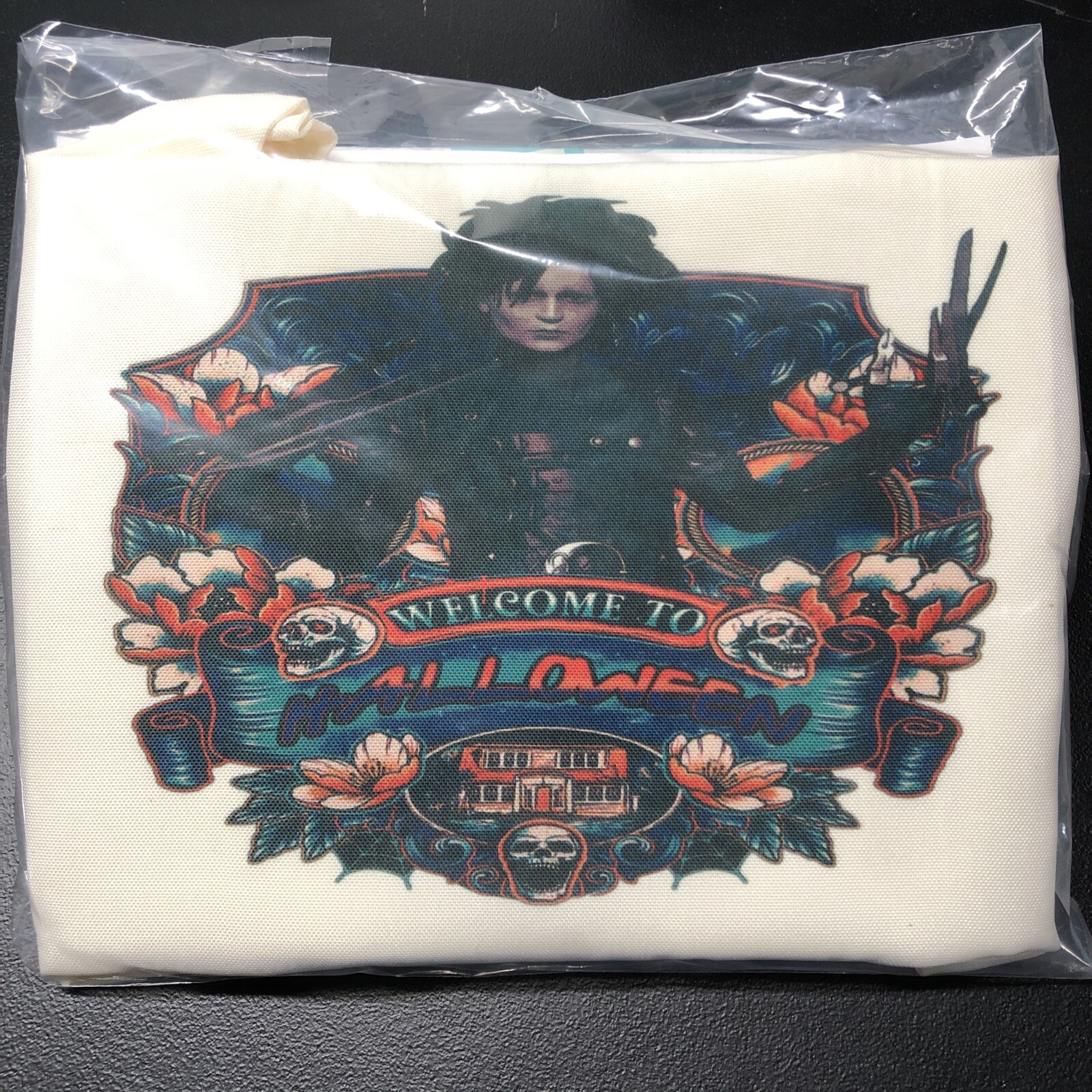 Canvas Tote Bag Halloween Candy Sack “Welcome to Halloween” Edward Scissorhands