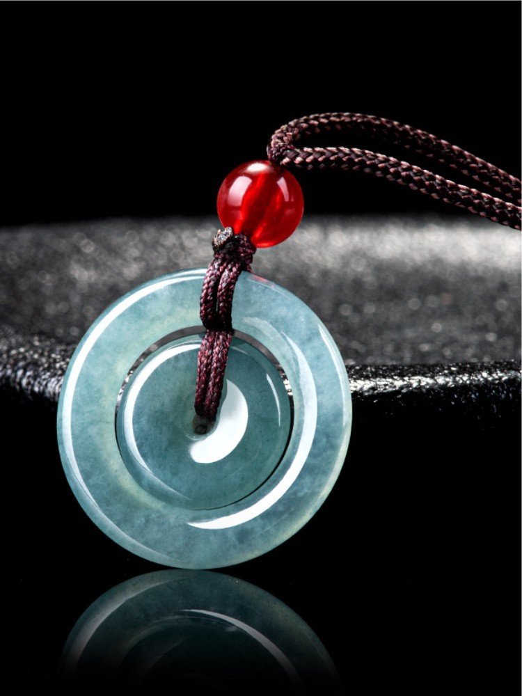 Natural Jadeite Double Peace Buckle Pendant Green Jade for Luck & Protection