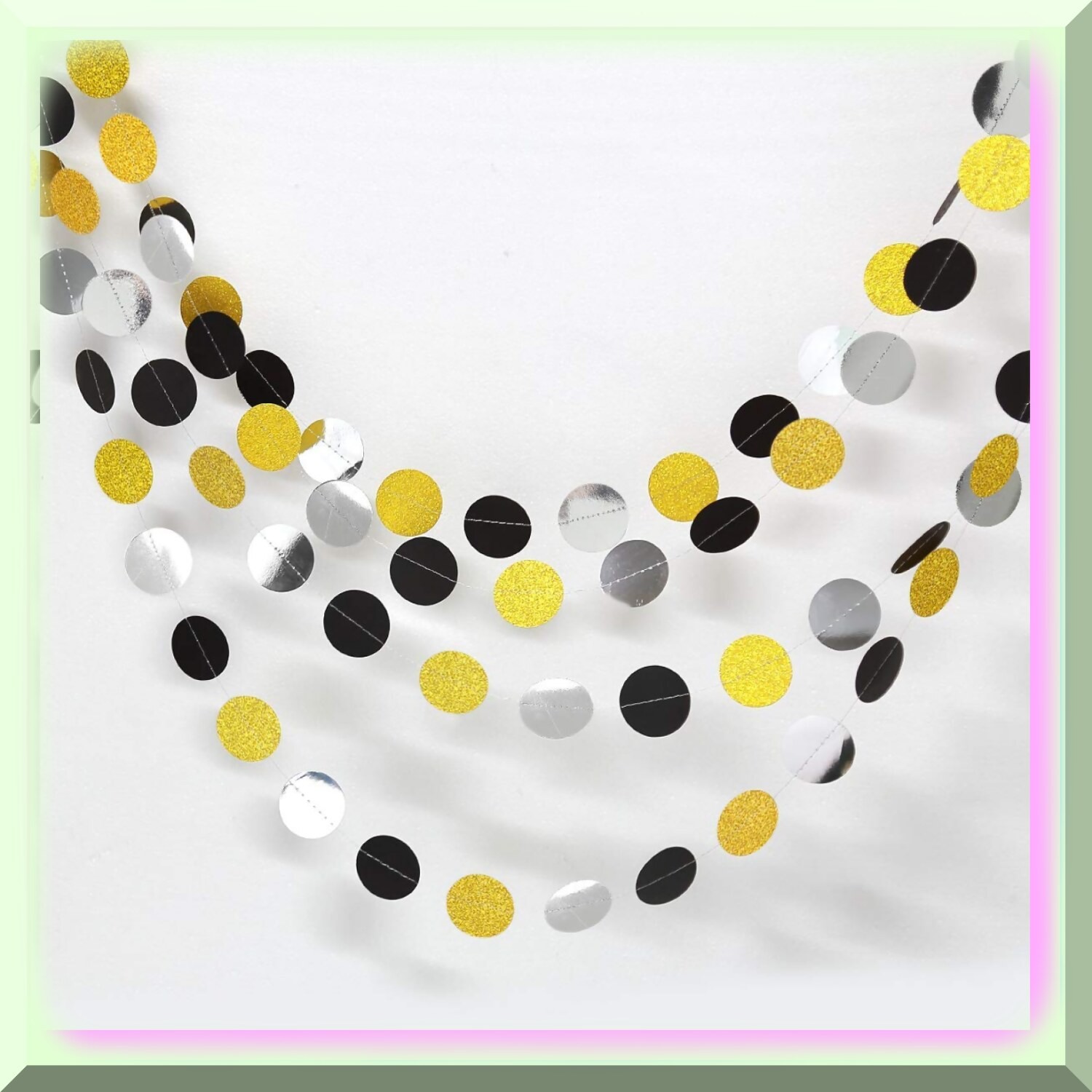 Black Circle Dots Party Streamer Set 52ft Decorations