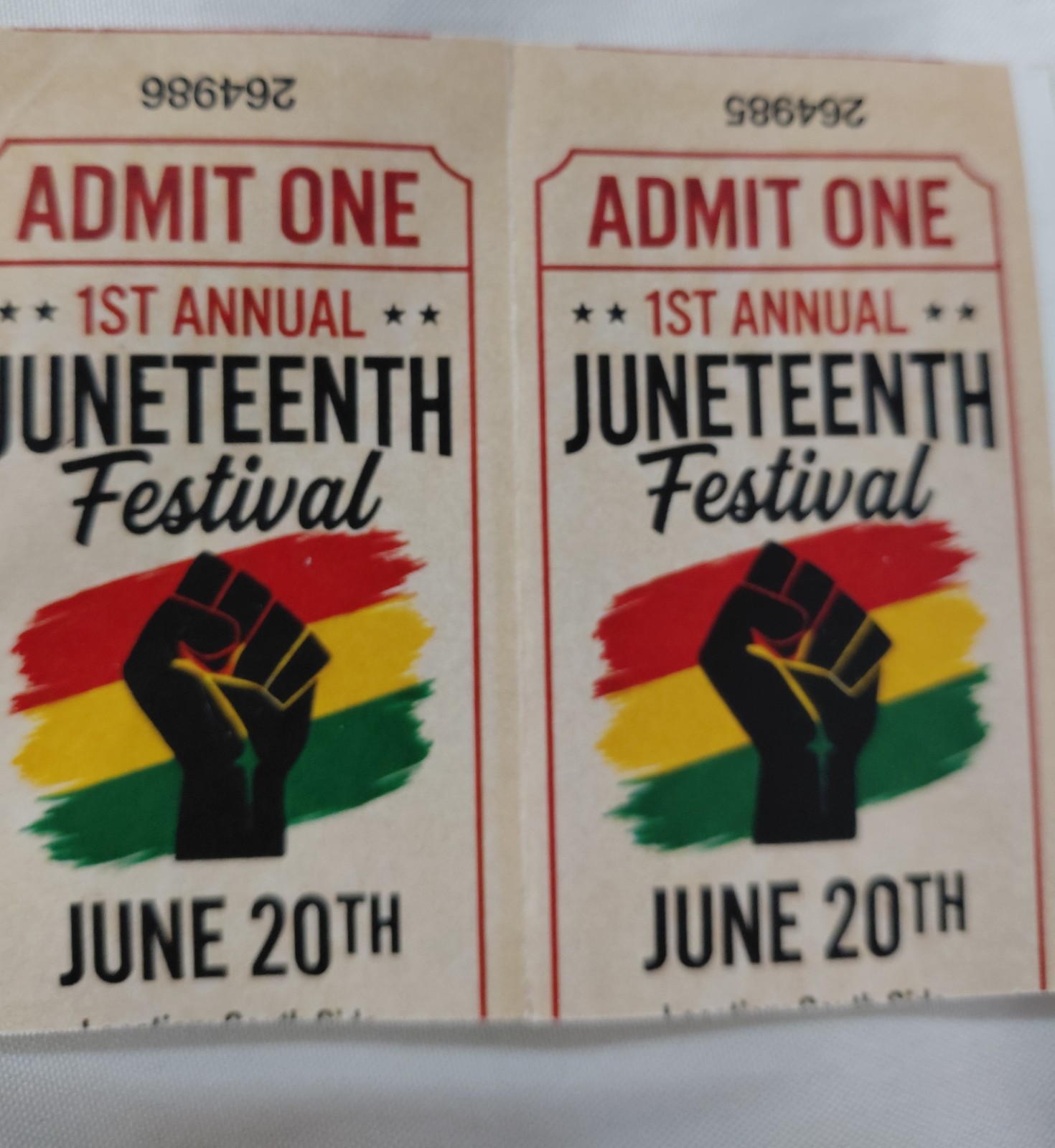 Juneteenth Festival Admission Tickets Lot of 4 Consecutive Unused 1st Annual