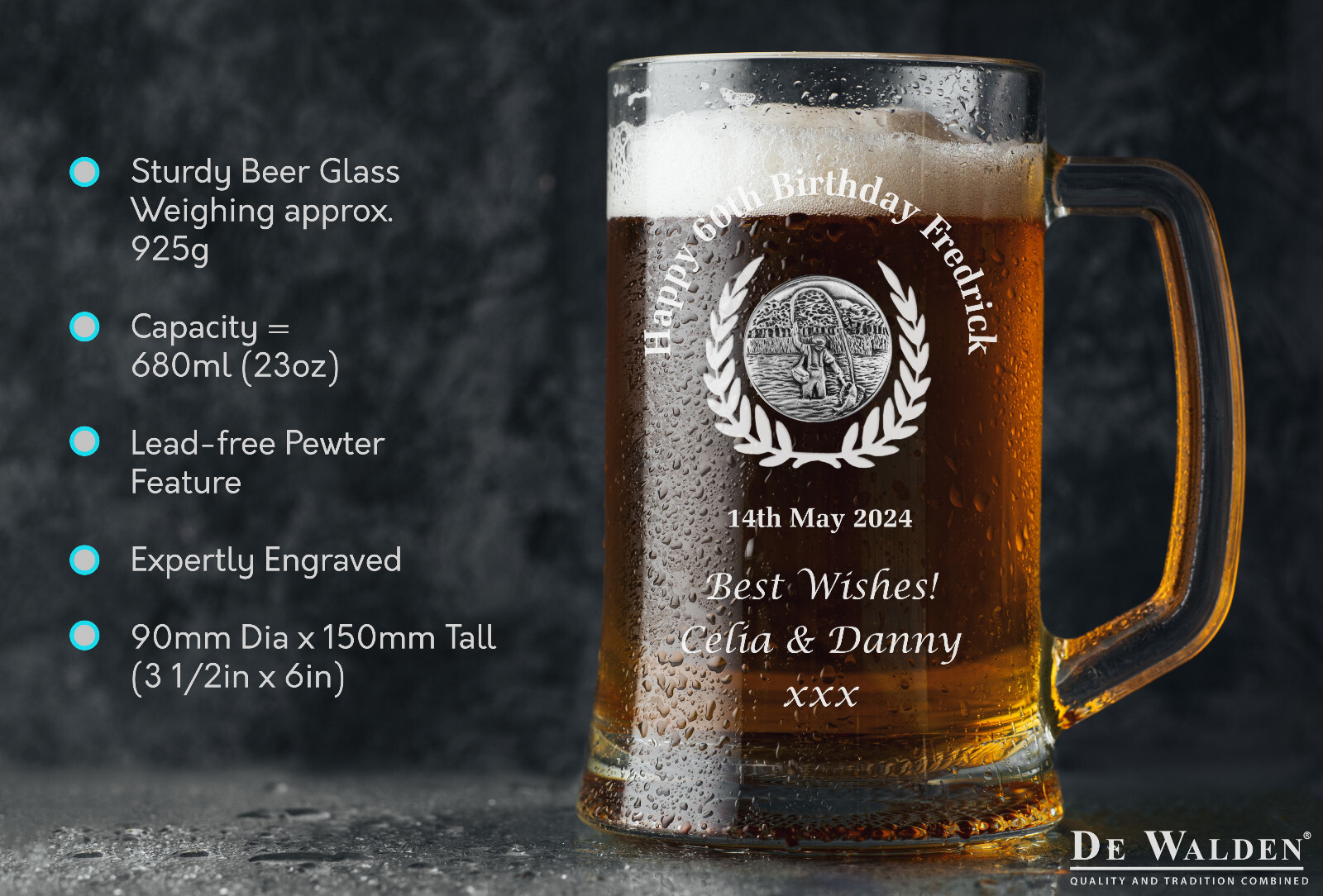 Fishing Engraved Pint Tankard 60th 70th 80th Birthday Lager Ale Glass Beer Mug