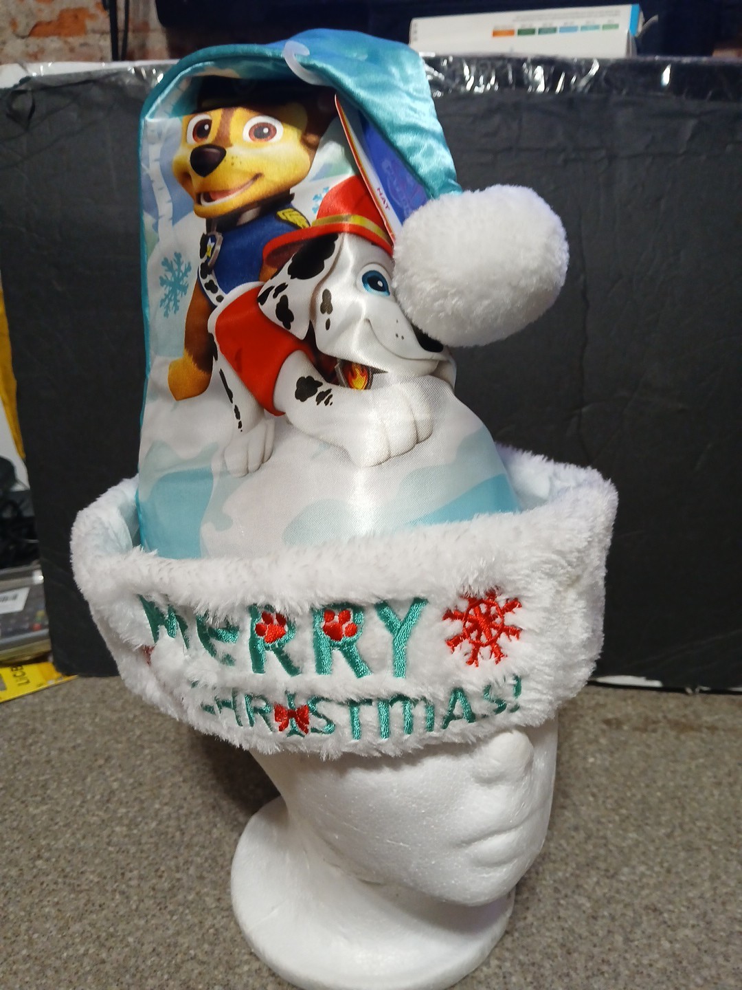 PAW PATROL Christmas Santa Hat (16 in tall, Blue) Satin feel,