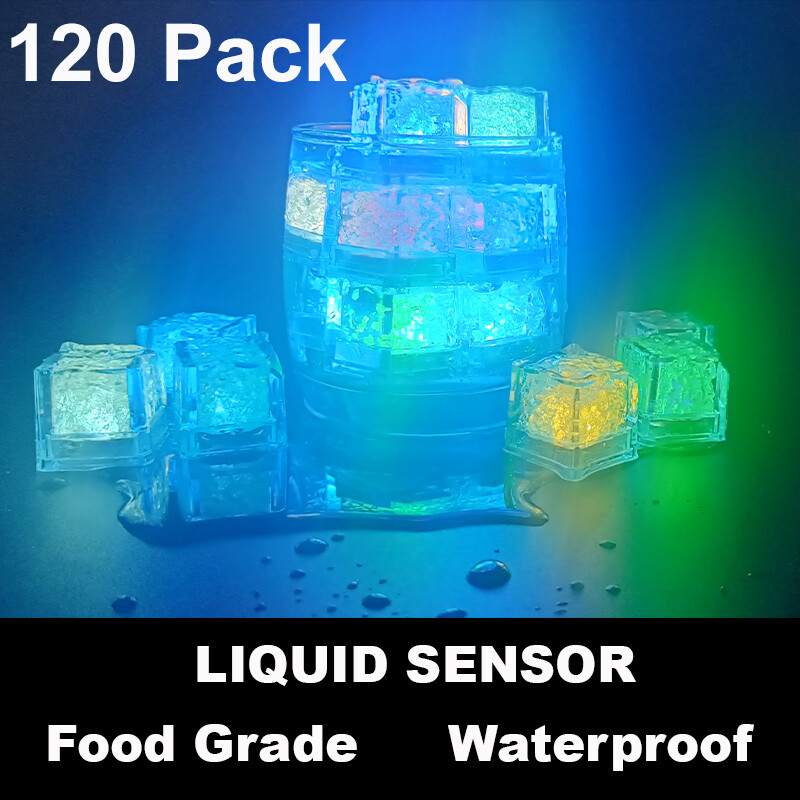 120*Waterproof Light Up Led Ice Cubes for Party Drinks Glowing Flashing Ice Cube
