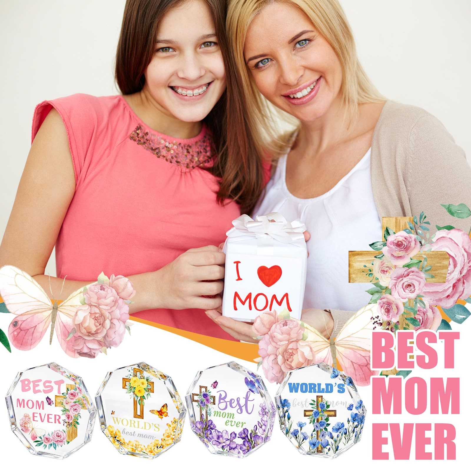 8 Pcs Happy Mother’s Day Christian Church Gifts Bulk Best Mom Ever Butterfly Flo