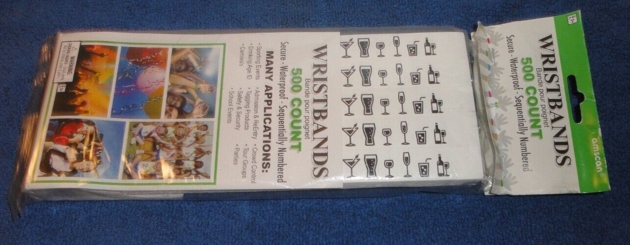 PARTY WRIST BAND Drinking Age Verified 500 Count Paper Secure NIB Sequentially #