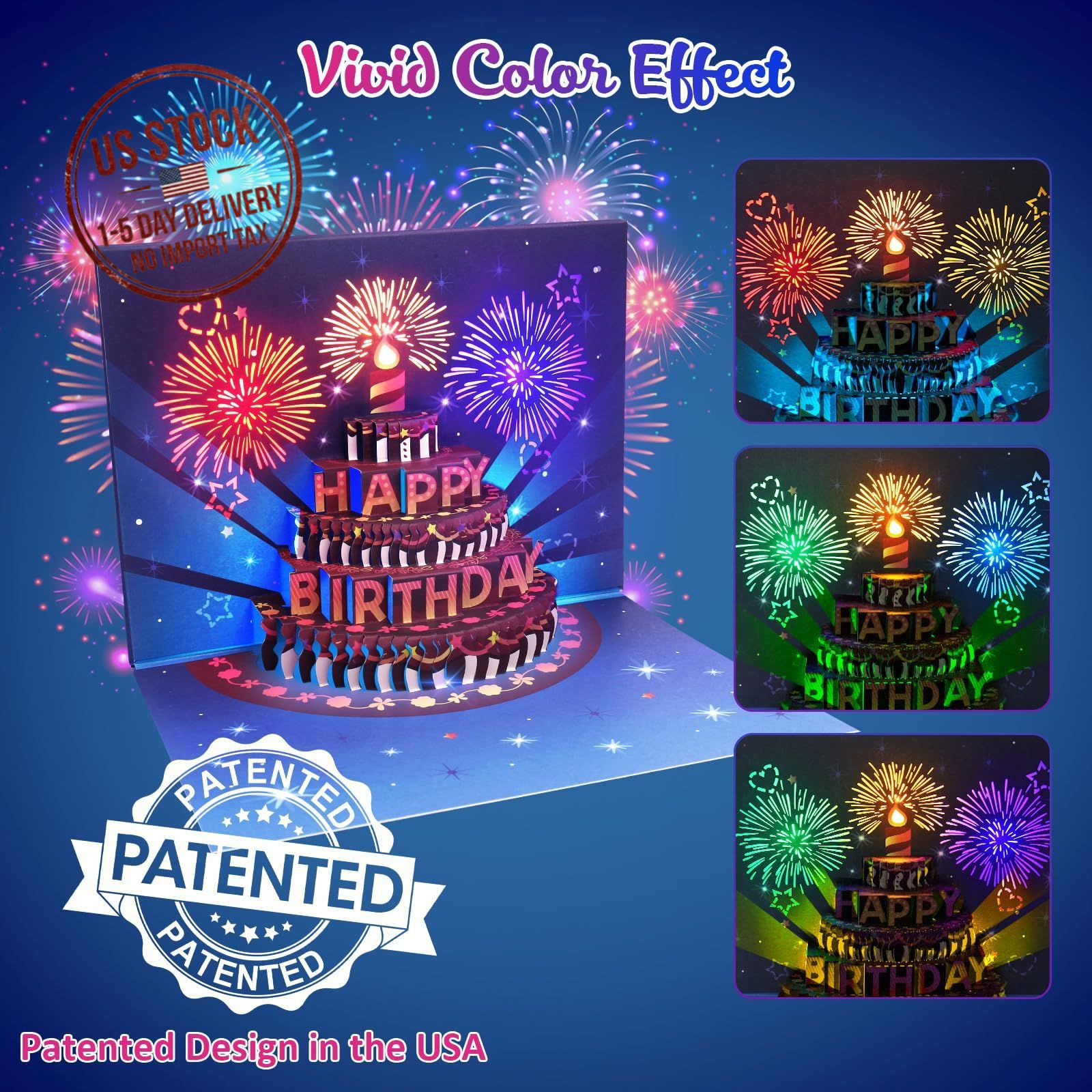 Pop Up Birthday Card with Fireworks Light Music Cake Gift Decoration
