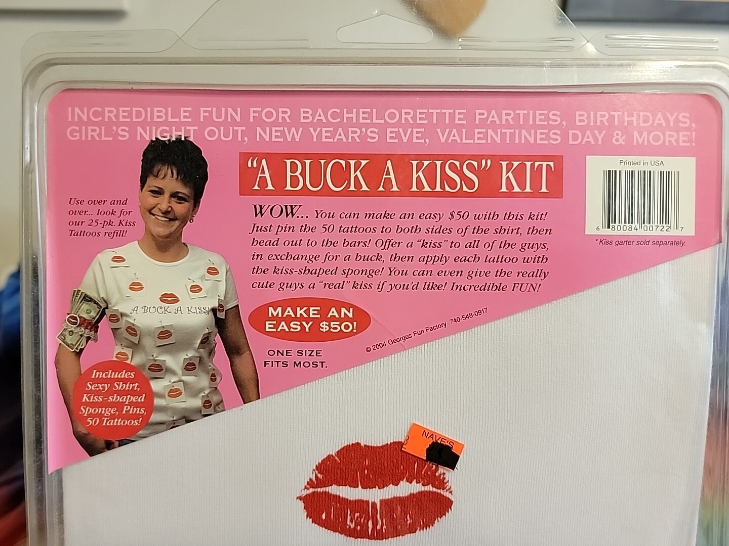 NIP “Buck A Kiss” Kit Bachelorette Party T-Shirt W/Tattoos Gag Gift Size OS