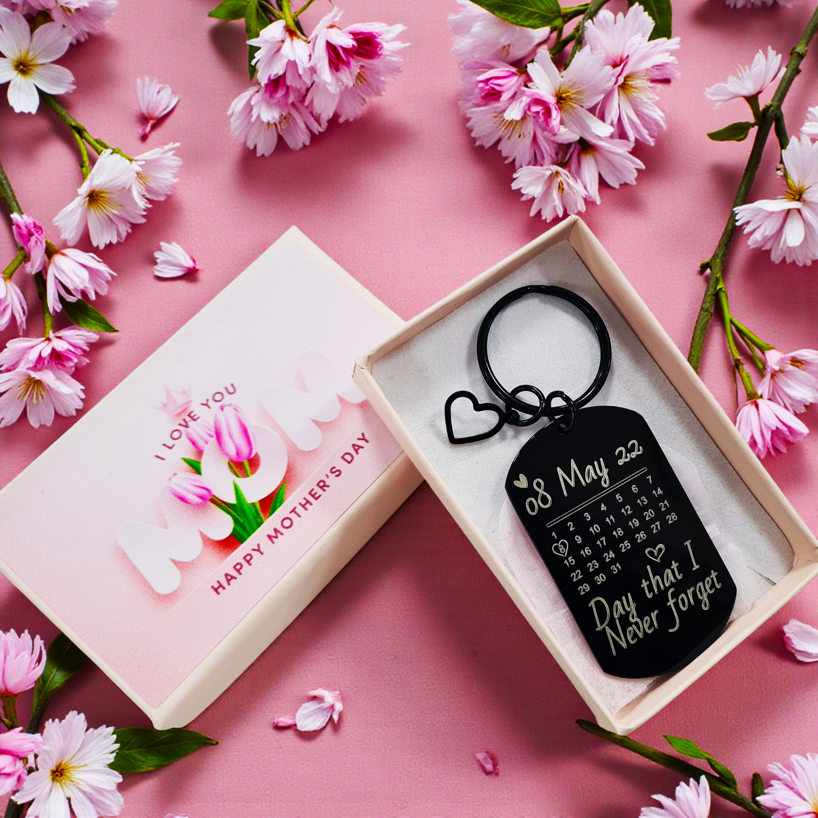 Personalised Photo & Date Keyring, Custom Calendar Keychain, Dad & Mom Gift