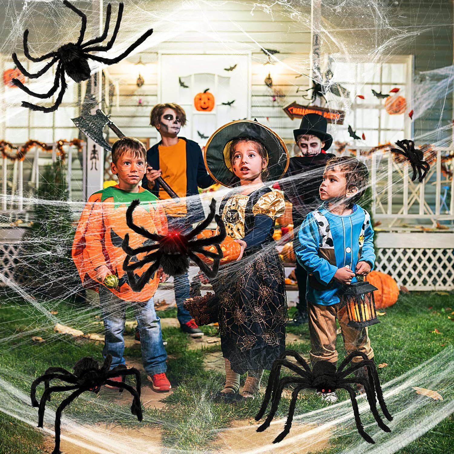 Halloween Plush Fake Spiders Set, Scary Indoor/Outdoor Decor, 6 in 1 for Home/Pa