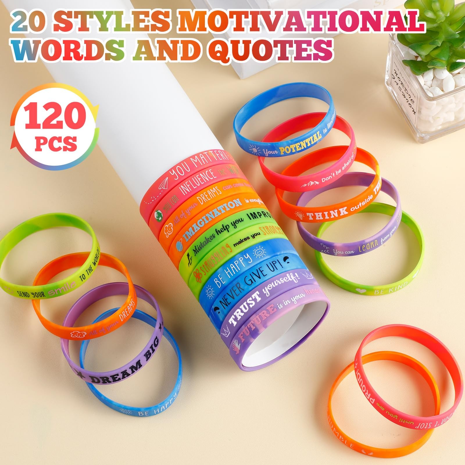 120 Pcs Motivational Silicone Wristbands Bulk Inspirational Rubber Unisex
