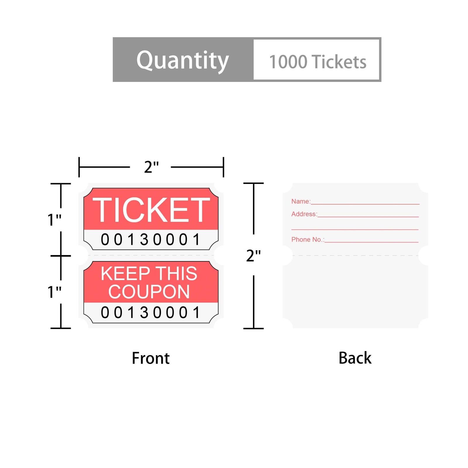 1000 Pcs Red Double Raffle Tickets Roll for Leisure Movie Watching Events