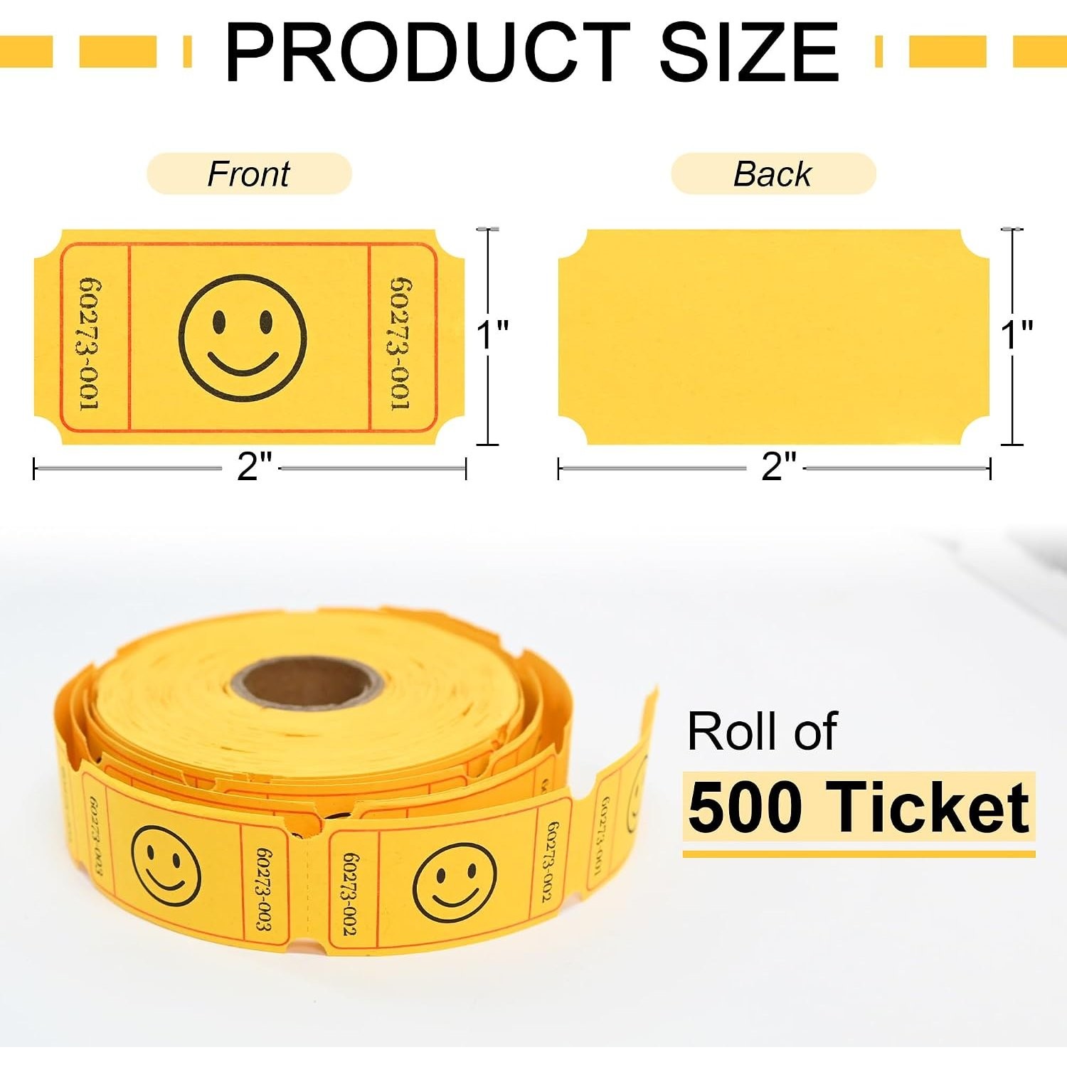 Convenient Roll of 500 Yellow Raffle Tickets for Events and Class Rewards