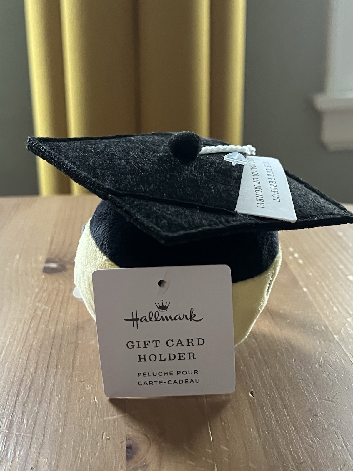 Hallmark Graduation Plush Smiley Face Gift Card Holder Yellow Black White
