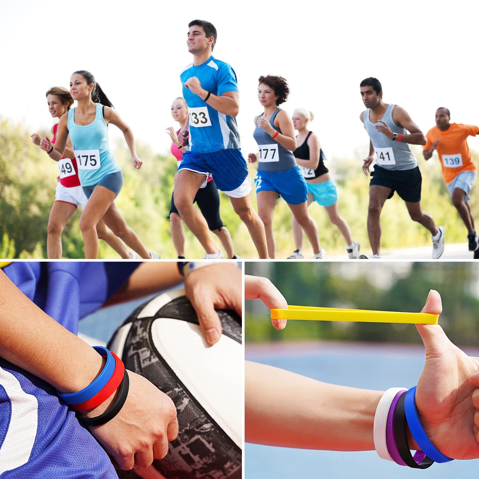 25 pcs Blue Silicone Elastic Wristbands Bracelet Blank Rubber Wrist bands Bra…