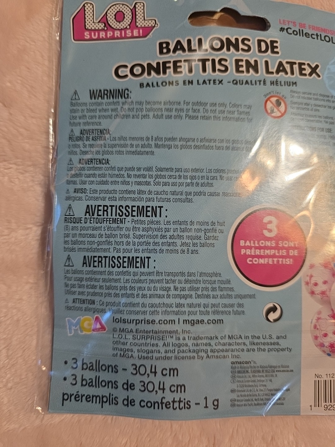 LOL Surprise Latex Balloons, New 6 pcs. 3 with Confetti