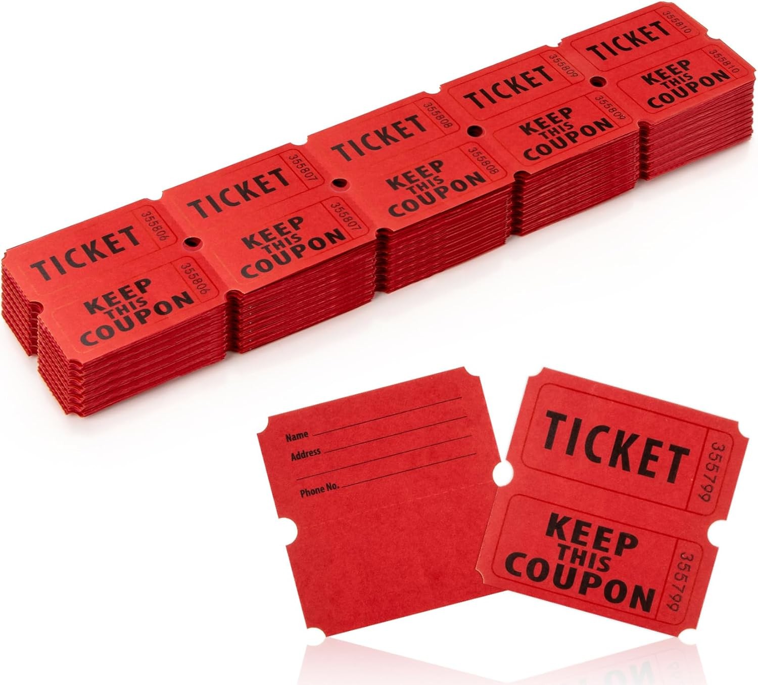 200PCS Double Roll Raffle Tickets – 50/50 Writable Raffle Tickets Perforated Lin