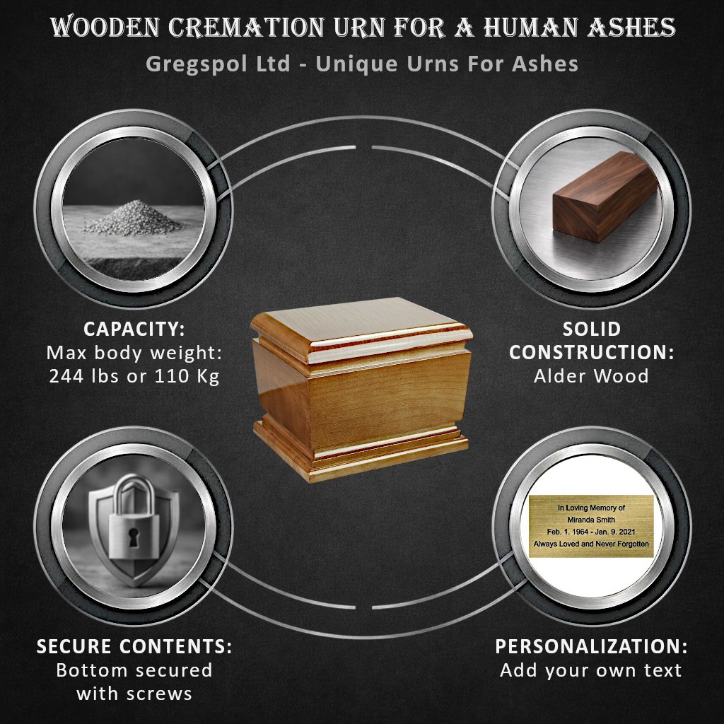 Wooden Cremation Ashes Urn for Adult Unique Memorial Funeral casket Urn Memorial