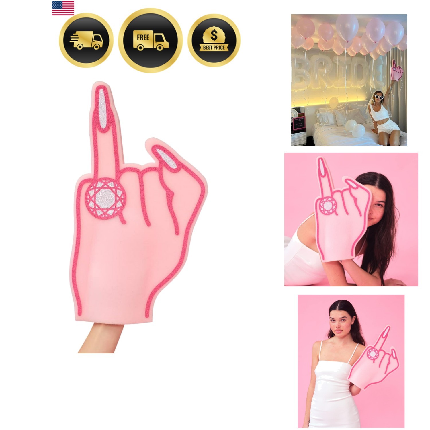 Bachelorette Party Gift Decoration XL Engaged Foam Ring Finger | Bride To Be,…