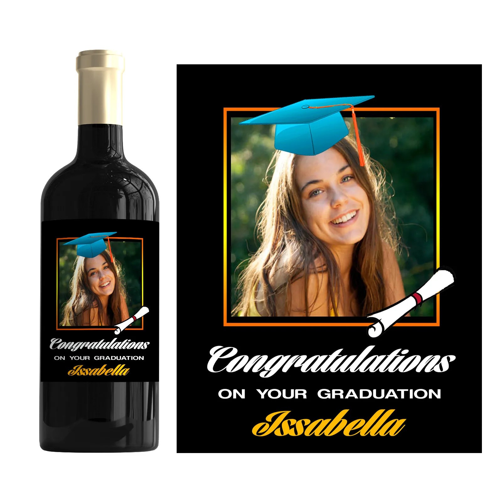Personalised Graduation Bottle Label – Custom Photo Congratulations Gift