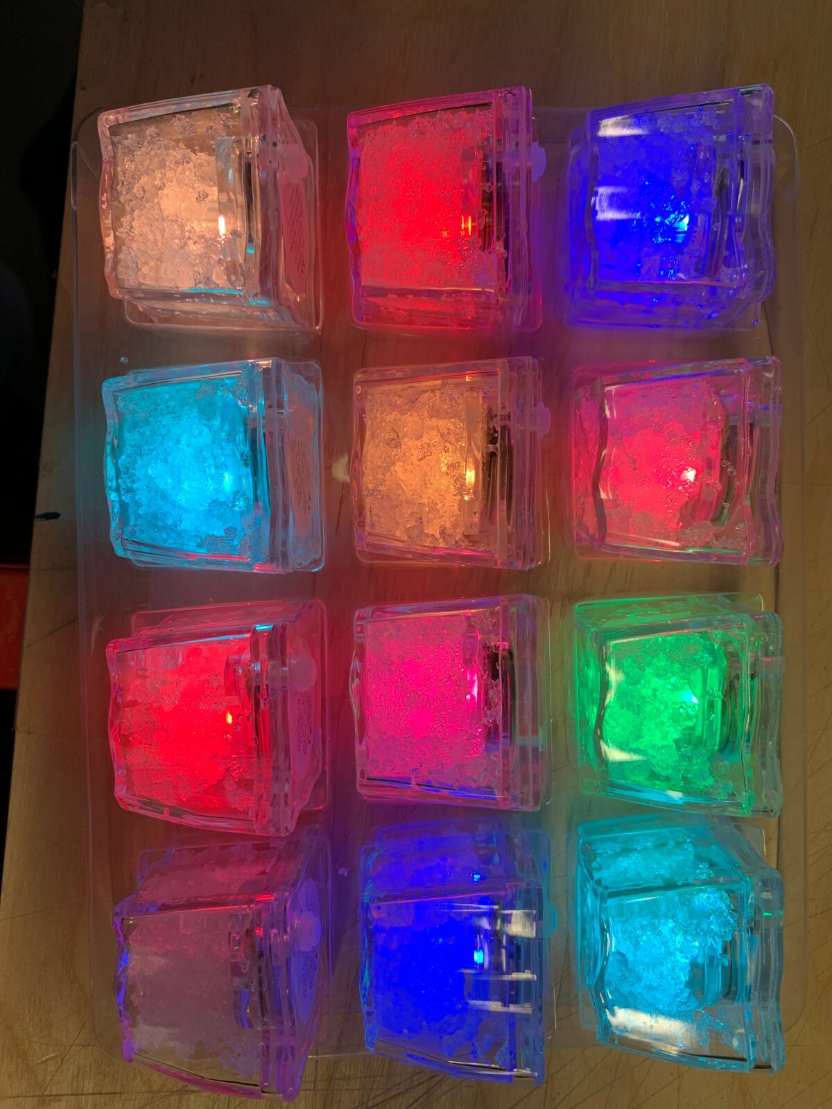 12 LIGHT UP LED ICE CUBE Multi Color or rainbow flashing With ON/OFF button
