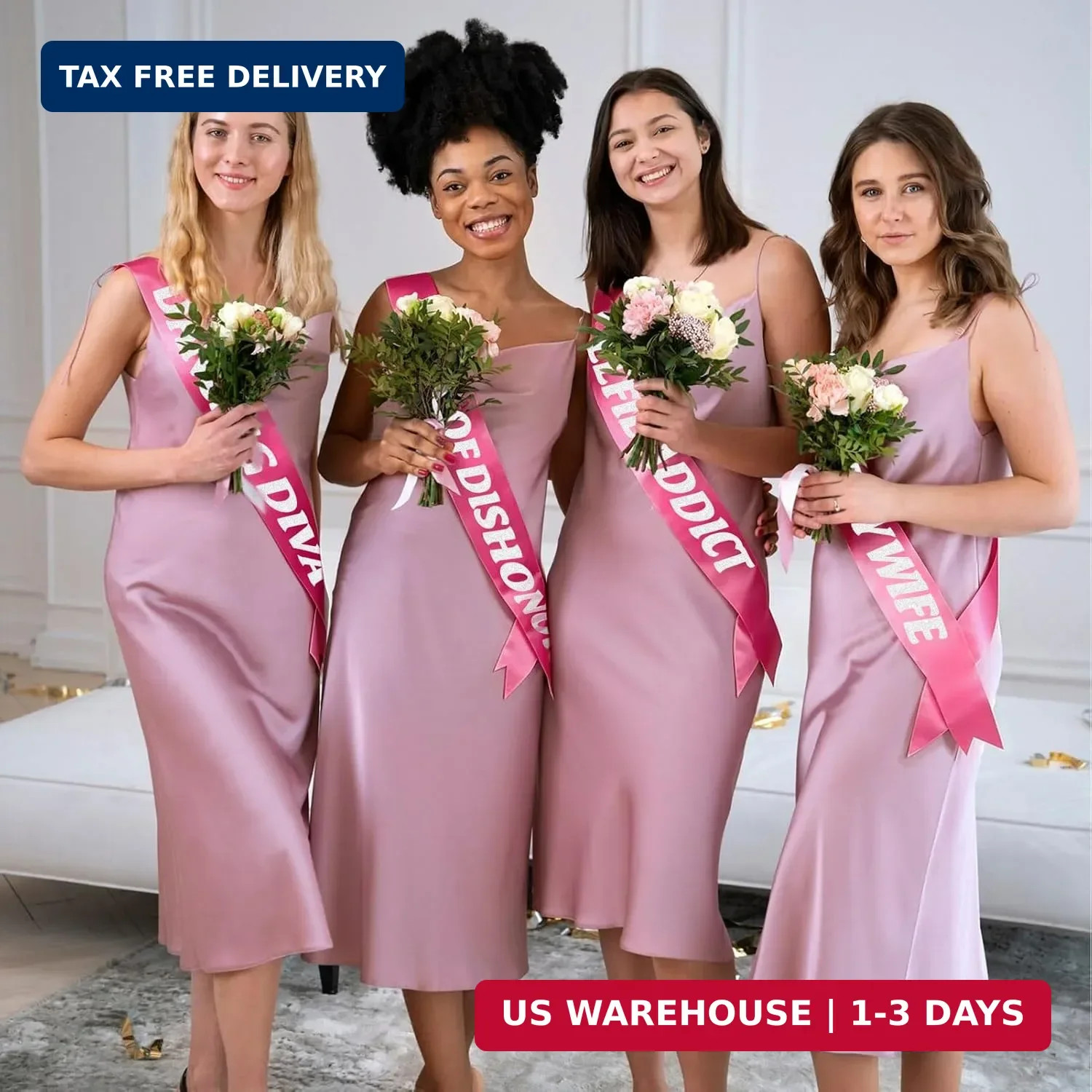 18Pcs Bachelorette Sashes Kit, 1 Pcs White Hot Pink Bride to be Sash and 17 Pcs