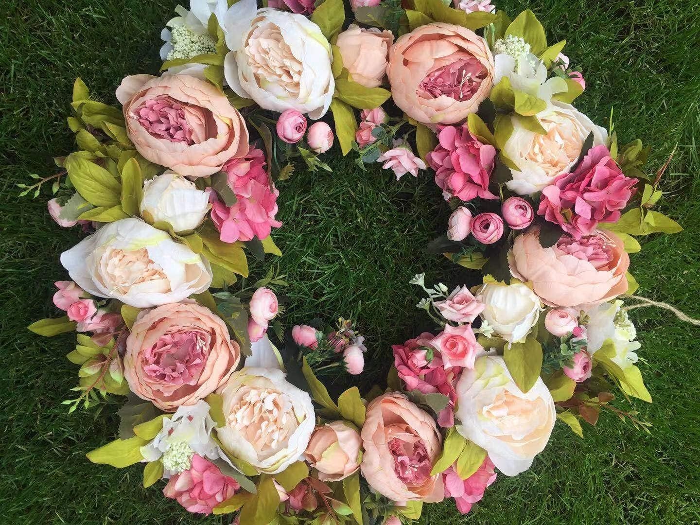 Peony Spring Wreaths for Front Door Outside 22 inch Handmade Summer Wreaths