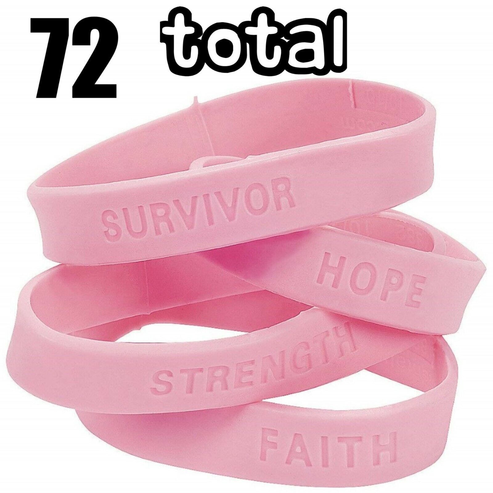 72 Bracelets Pink Breast Cancer Awareness Silicone Rubber Wristbands (6 dz)
