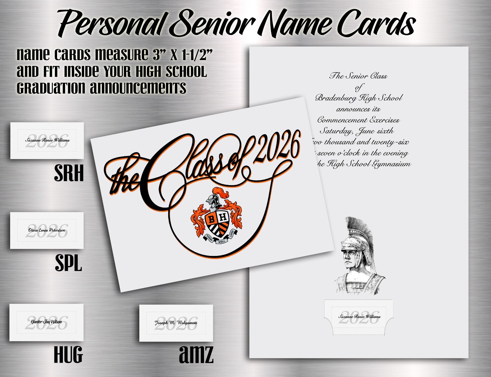 25 Premium Embossed Personal NAME CARDS, Class of 2024 Graduation Announcements
