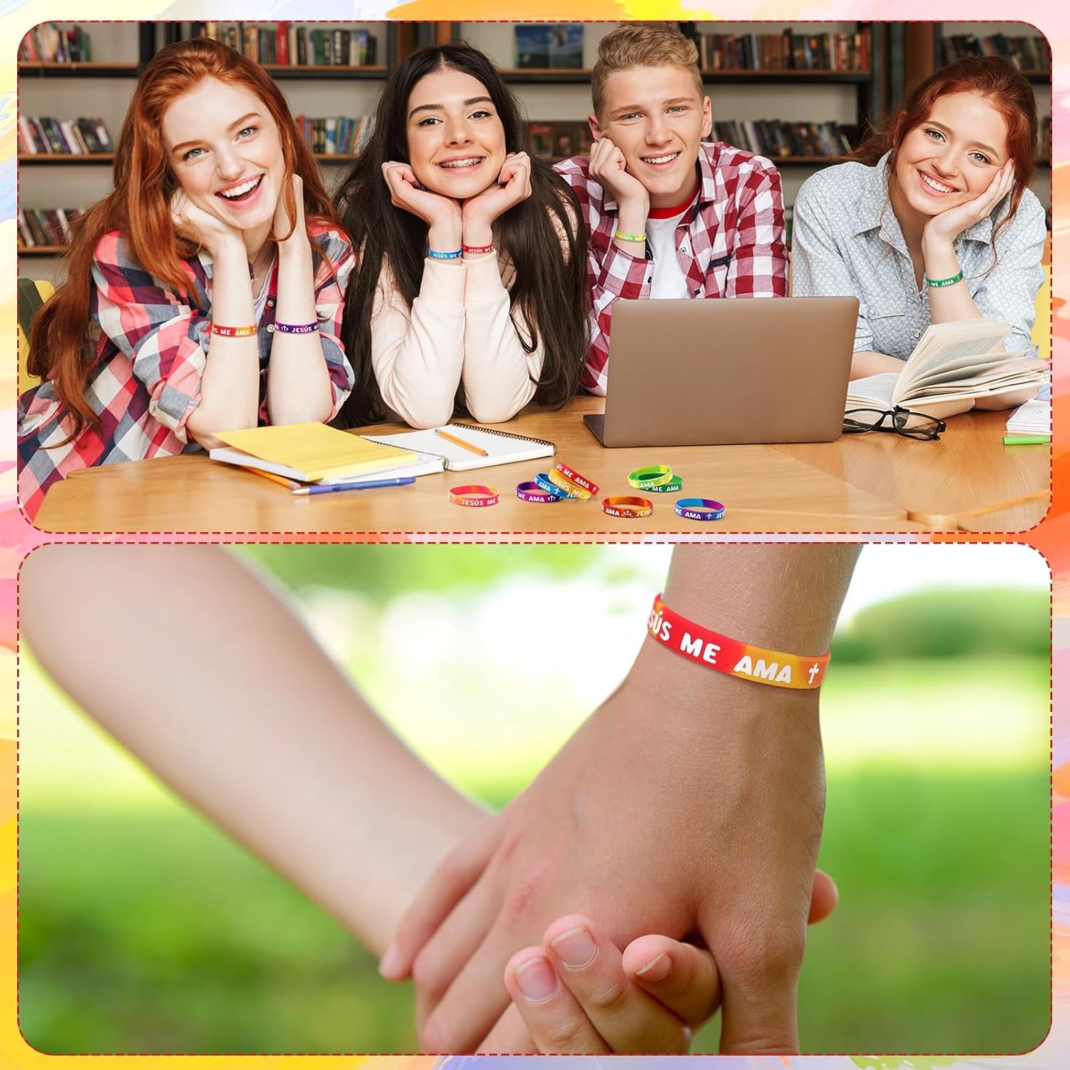 150 Pcs Spanish Jesus Loves Me Wristbands Bulk 10 Styles Rainbow Jesus Me Ama..