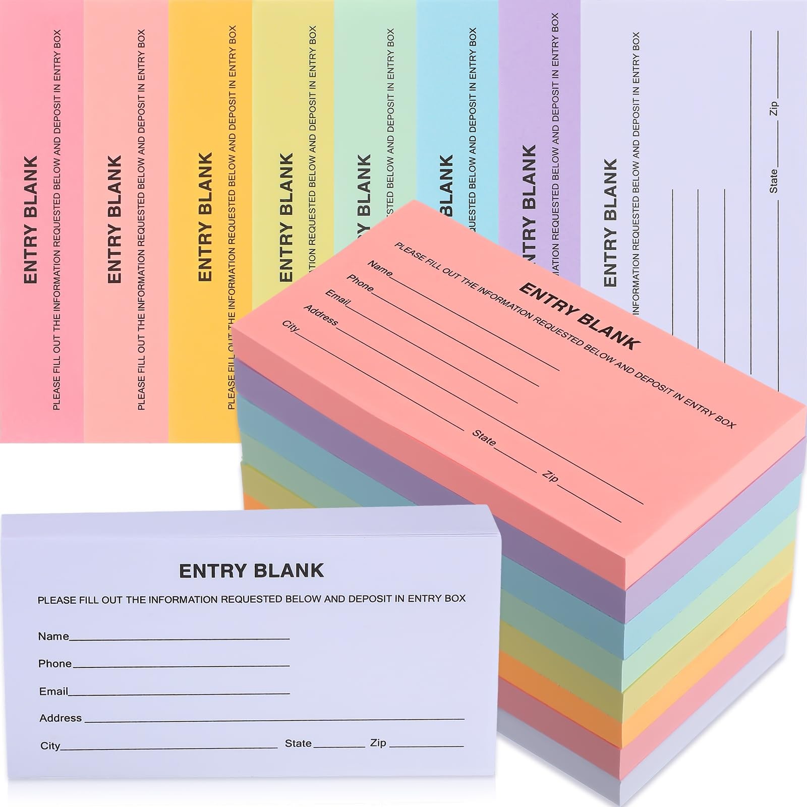 1000 PCS Multicolor Raffle Ticket Sheets Double Roll Name Phone Email Form