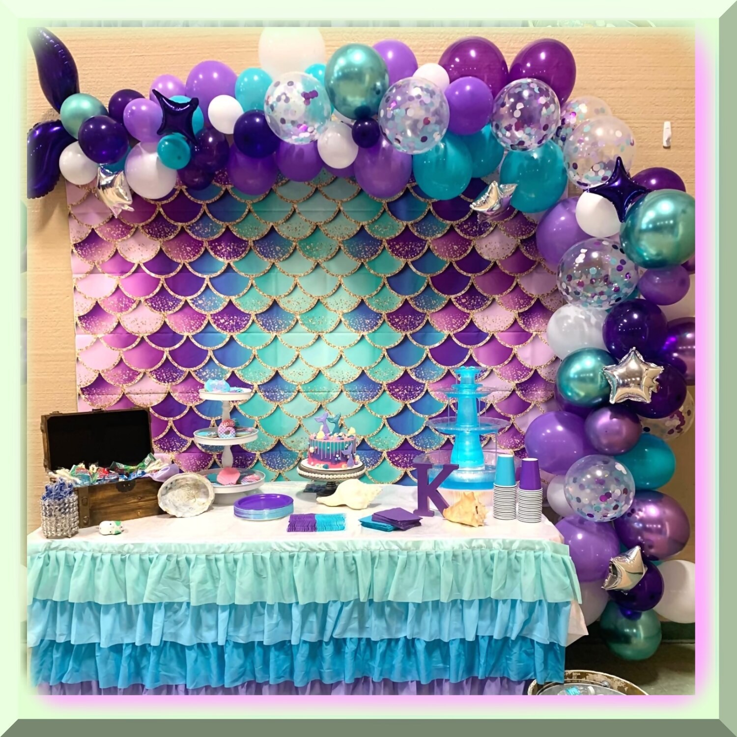 Set of 55 Latex Balloons in Purple Teal Blue Green White