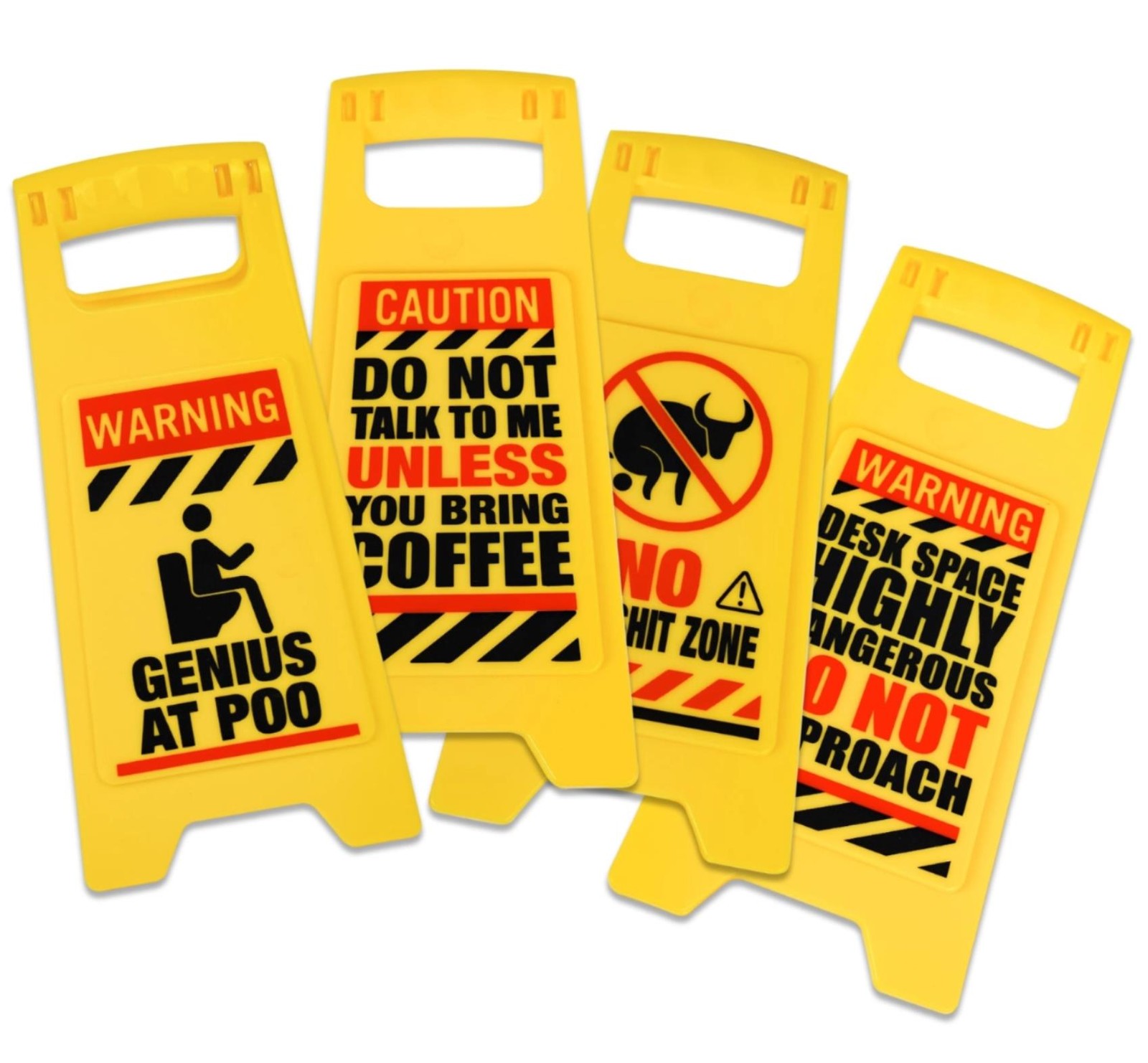 ⚠️ 4 Pack Funny Warning Desk Signs ⚠️ Office Caution Humor Gag Gift Potty Set 🎁