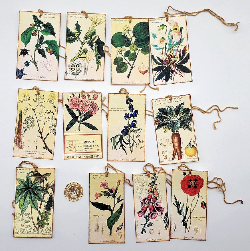12-Halloween-Poison Garden-Handmade-Journal-Linen Cardstock-Gift-Hang-Tags