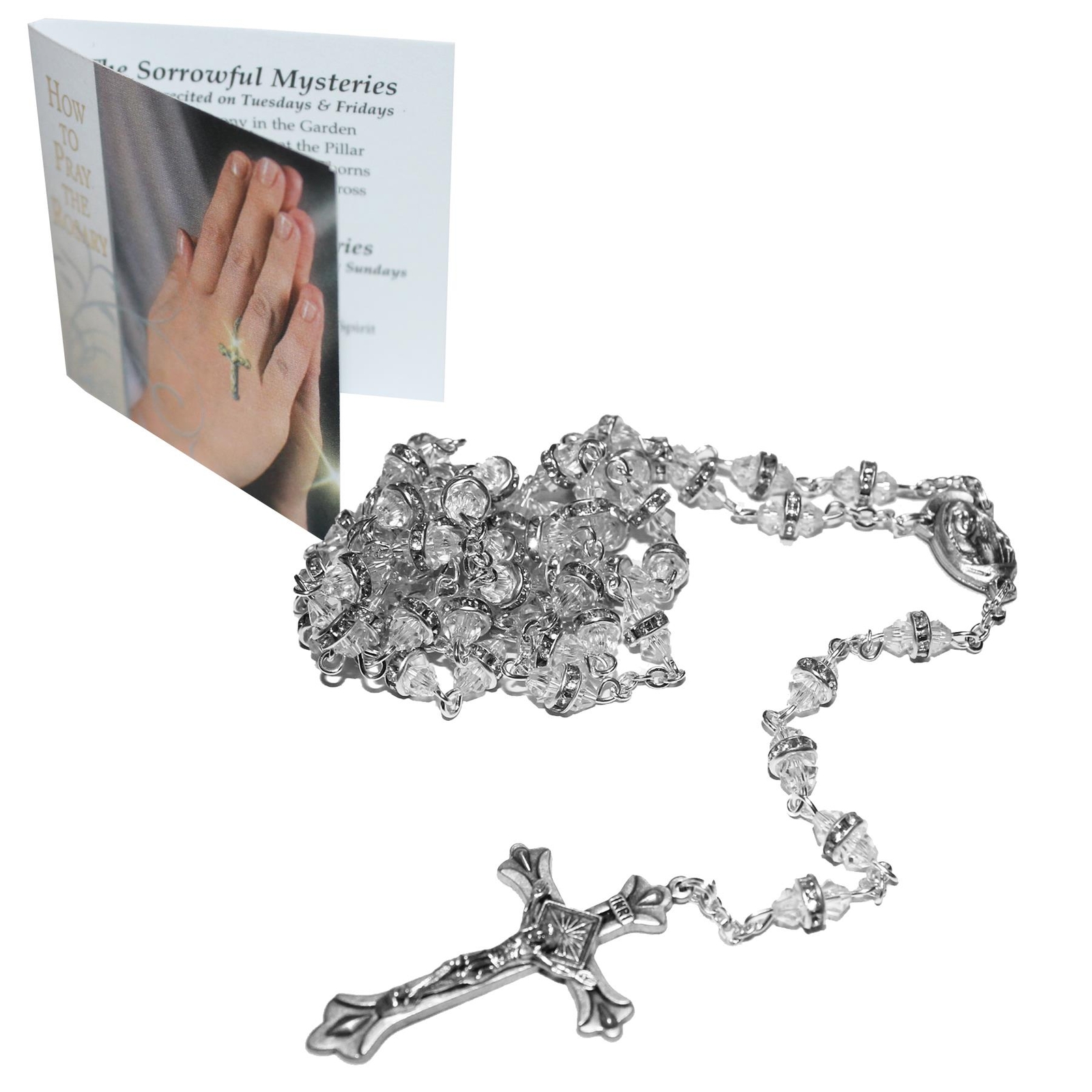 Communion Clear Rosary Beads and Card Set in a Velvet Gift Box