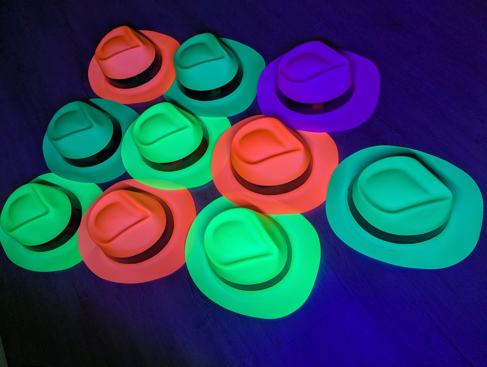 Set of 10 Neon Plastic Fedora Party Hats Glow Party 80’s Party