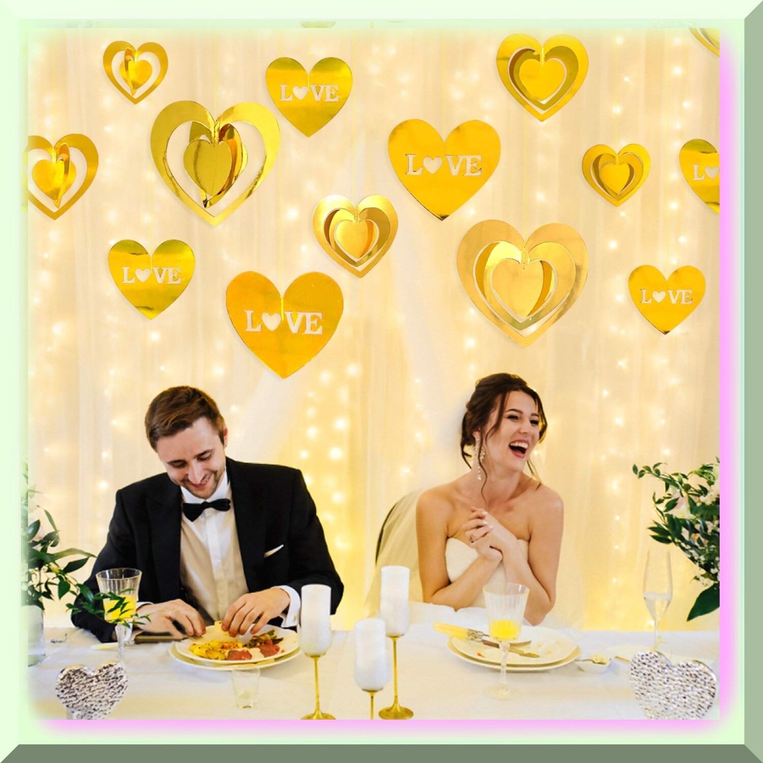 Golden Love Celebration Kit with Heart Garlands and Streamers