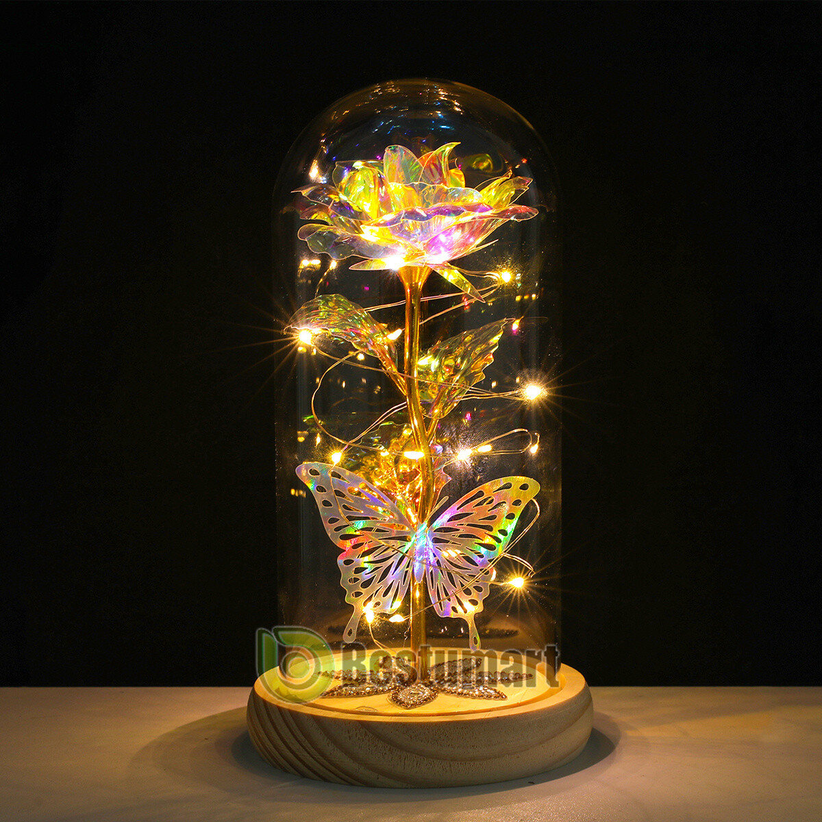 Crystal Eternal Galaxy Rose Flower LED Light Glass In Dome Gifts for Her Lovers