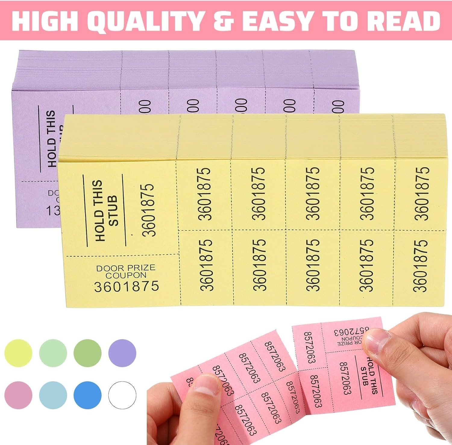 1000 Sheets Raffle Tickets with 10 Bid Numbers Per Sheet Colored Raffle Tickets
