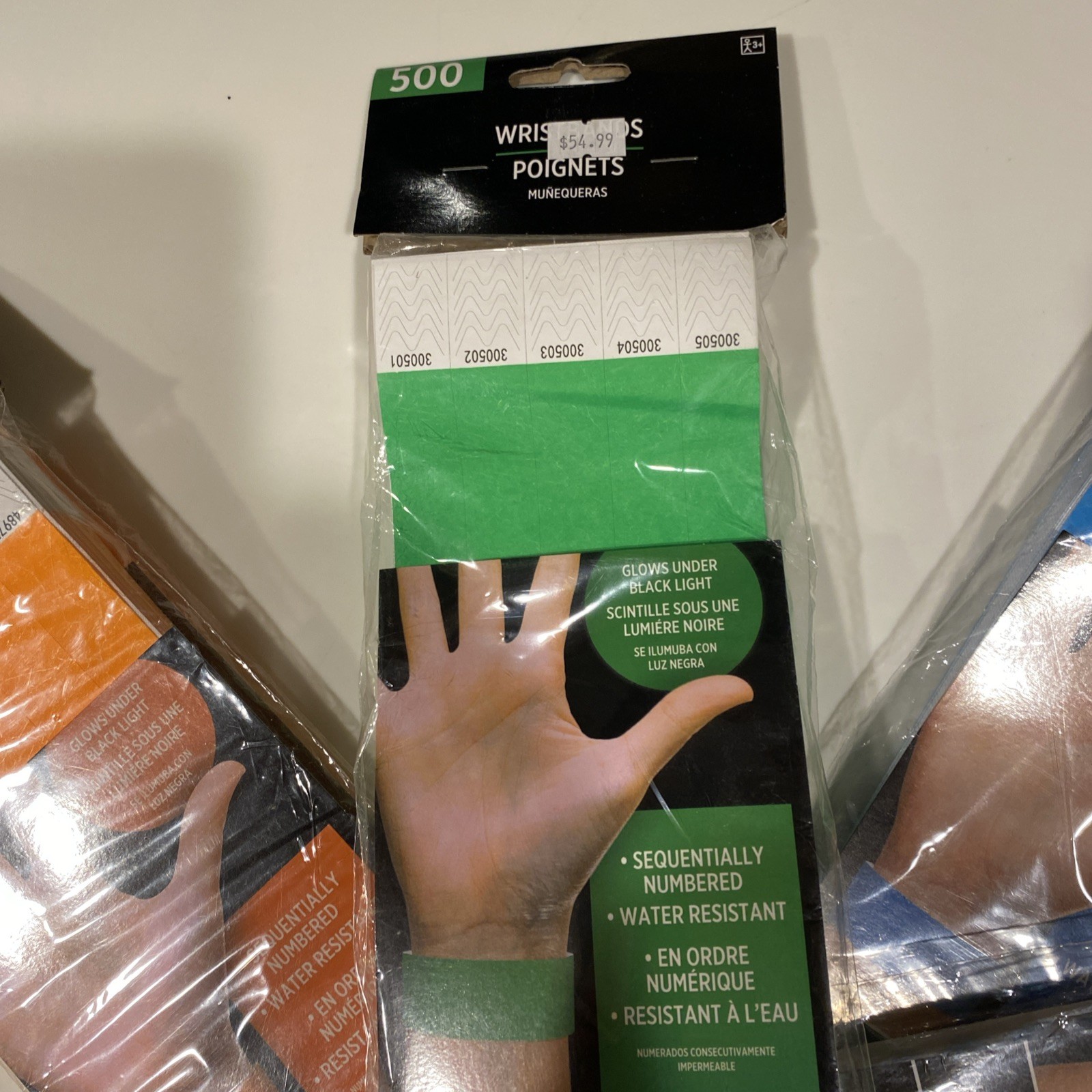 Amscan Tyvek Wristbands 2000 Count New Assorted Colors Solid & Chevron Numbered