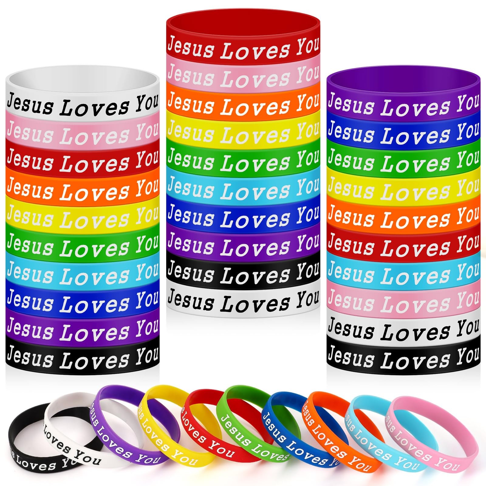 42pcs Jesus Loves You Silicone Bracelets Bulk Colorful Christian Jesus Rubber…