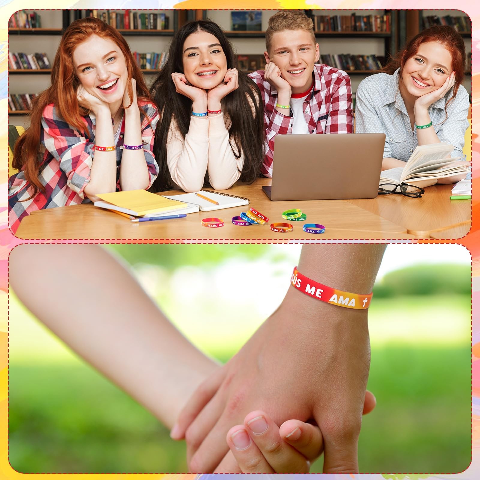150 Pcs Spanish Jesus Loves Me Wristbands Bulk 10 Styles Rainbow Jesus Me Ama…