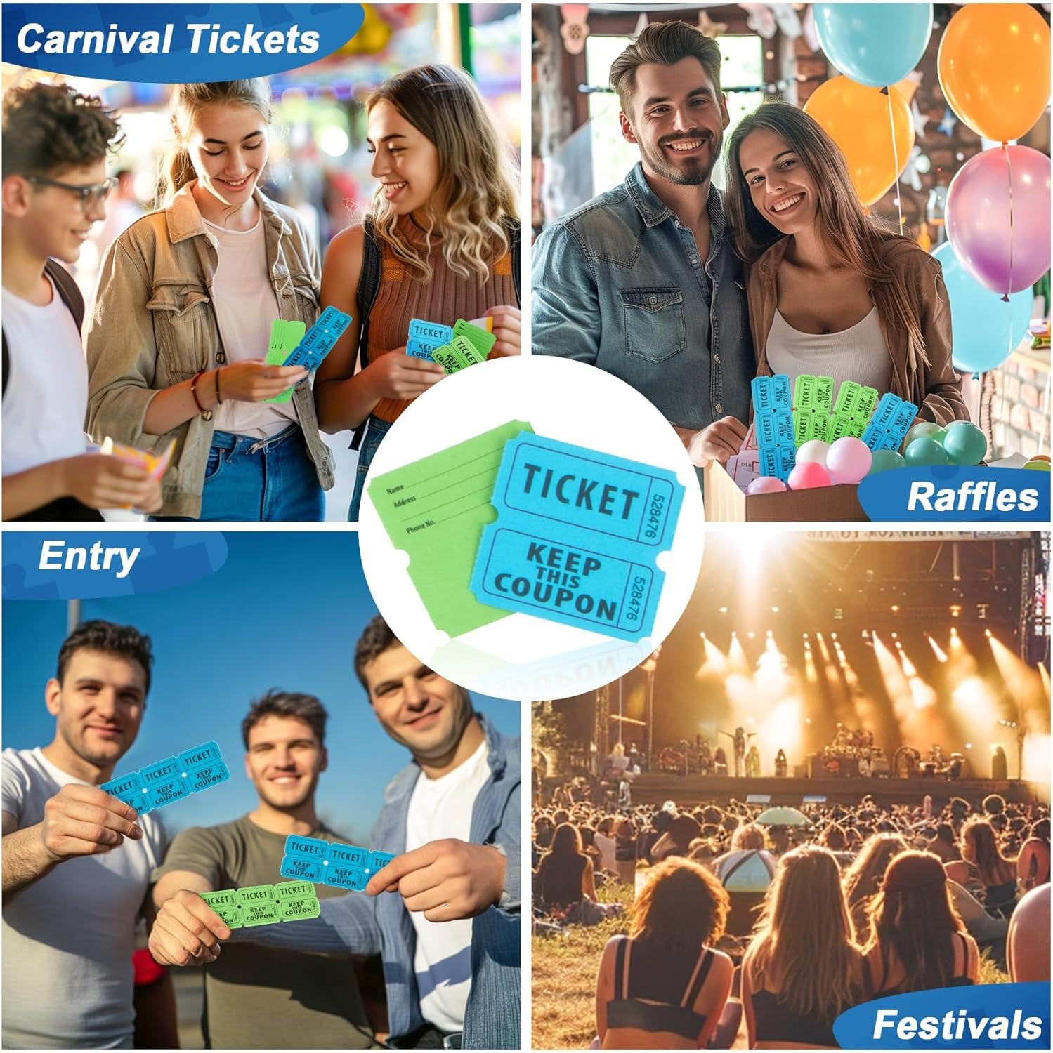800PCS Raffle Tickets Roll – 50/50 Double Raffle Tickets, Perforated Line Consec