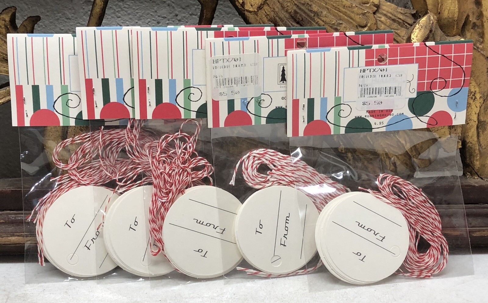 Lot of 5 Packs of 10 Holiday Gift Tags w/ Xmas Home by Running Rhino 50 Total