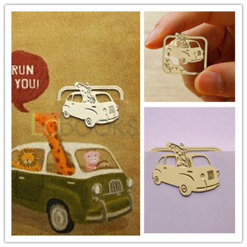 GIRAFFE BUS TRIP – MIni Stainless Metal Clip Bookmark Silver Color Perfect gift