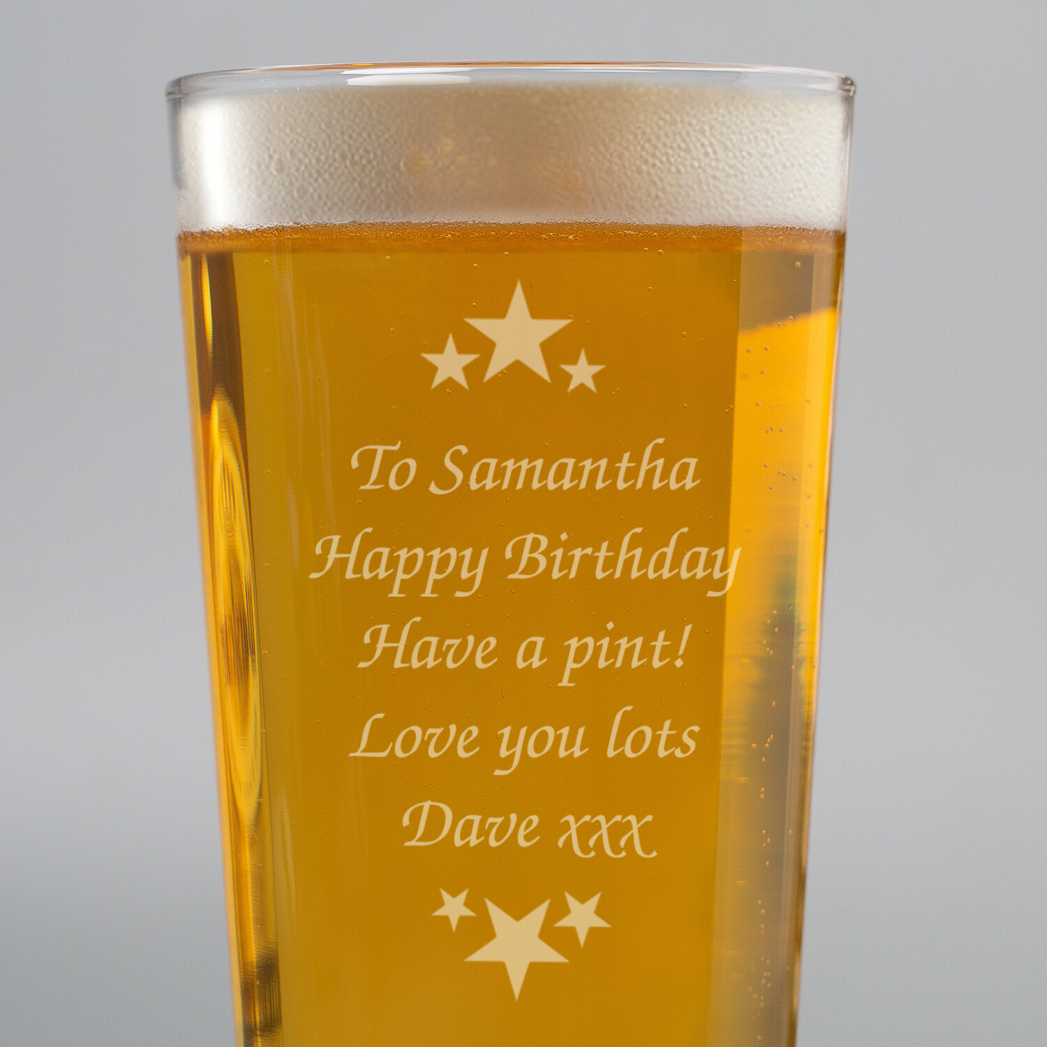 Personalised Any Message Stars Pint Beer Glass For Him Birthday Gifts Mens Dads