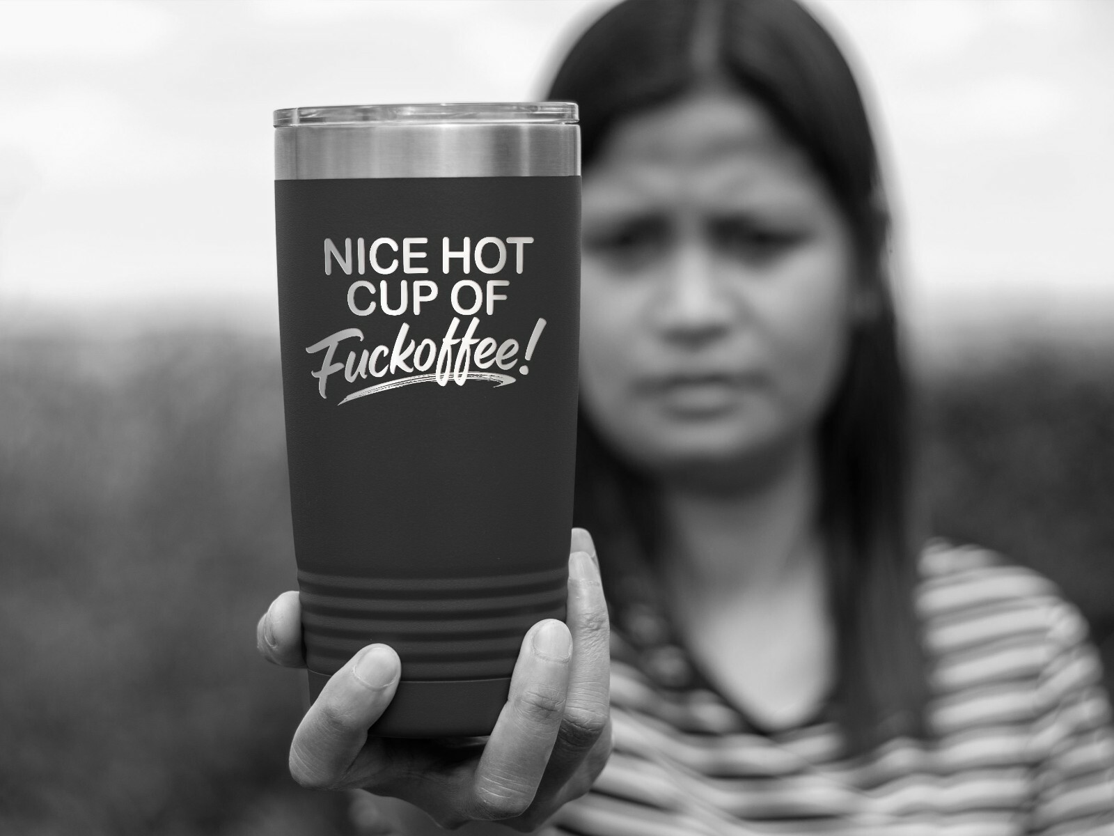 Coffee Tumbler NICE HOT CUP OF FUCKOFFEE Funny 20 oz Travel Tumbler – Black