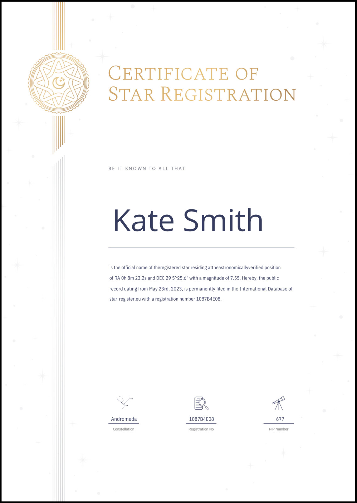 Name a Star Gift – Personalized Star Registration Set (White Design) Unique Gift