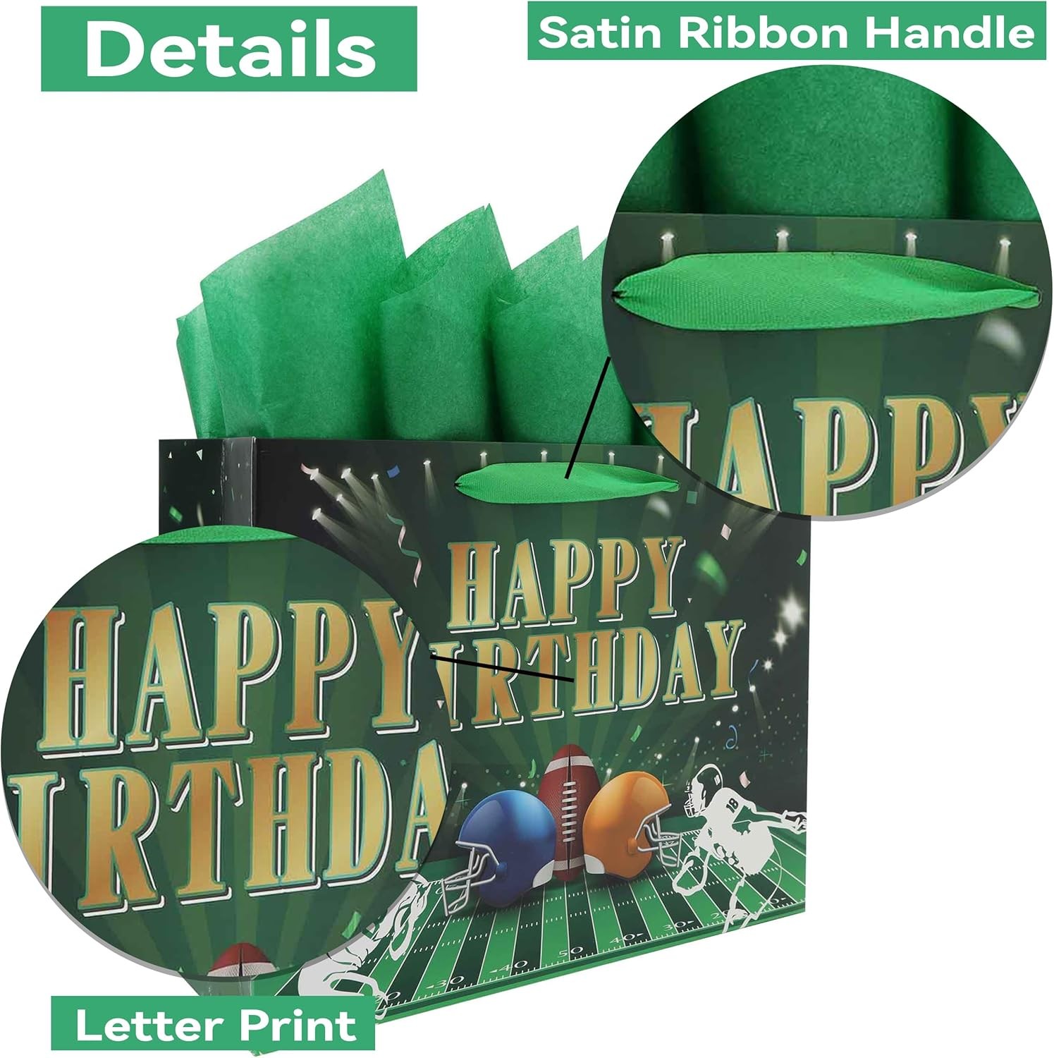 13” Lar Football-themed Birthday Bag Set with Handles,