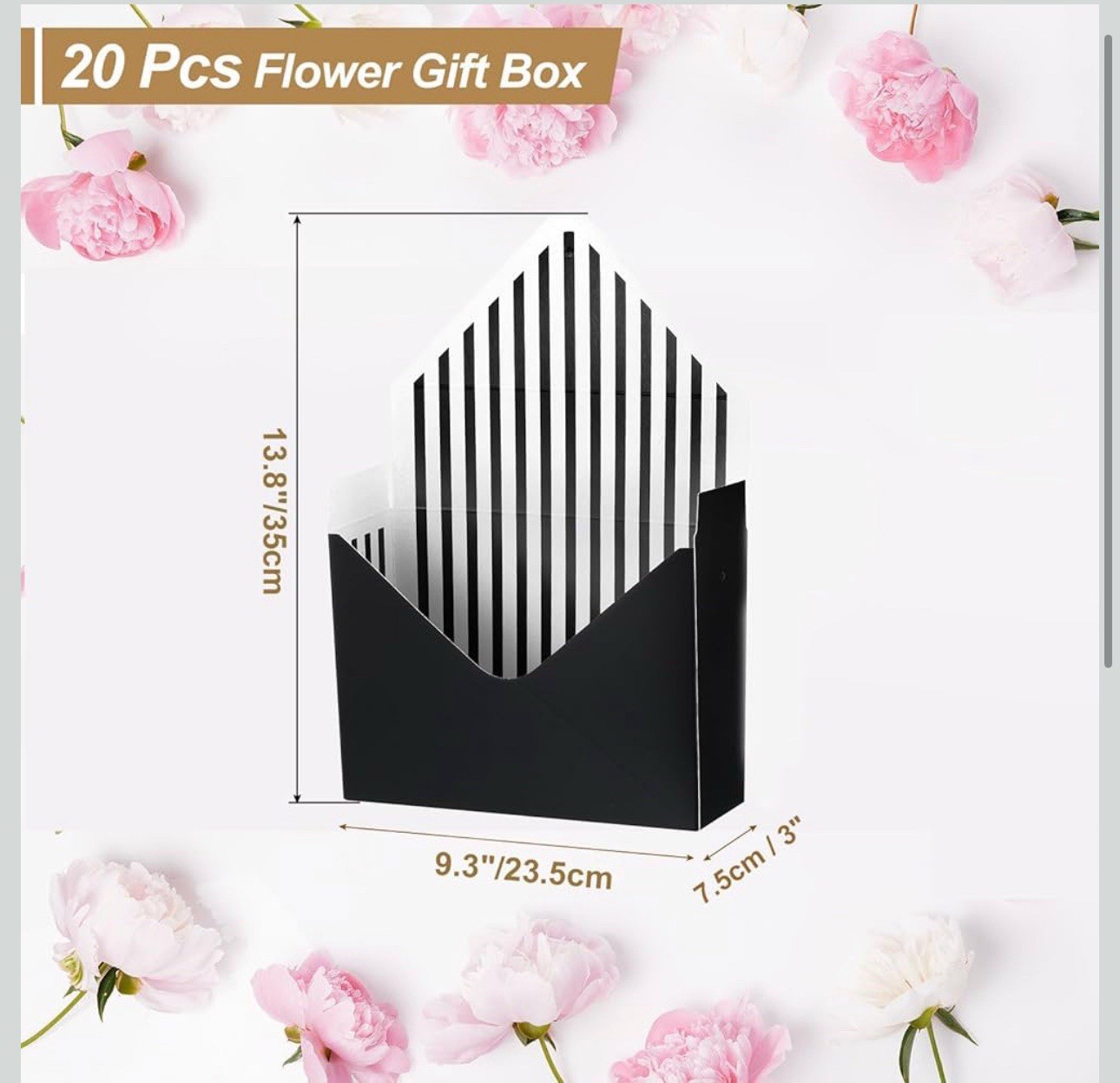 Flower Gift Box, 20 Pcs Paper Bouquet Flower, Pink Vertical & White Vertical