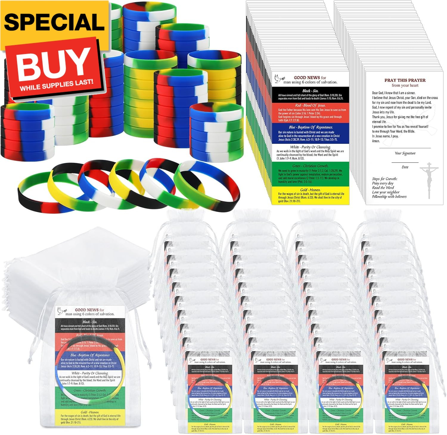 150 Pcs Plan of Salvation Bracelets Sets with 50 Bulk Plan of Salvation Cards Go